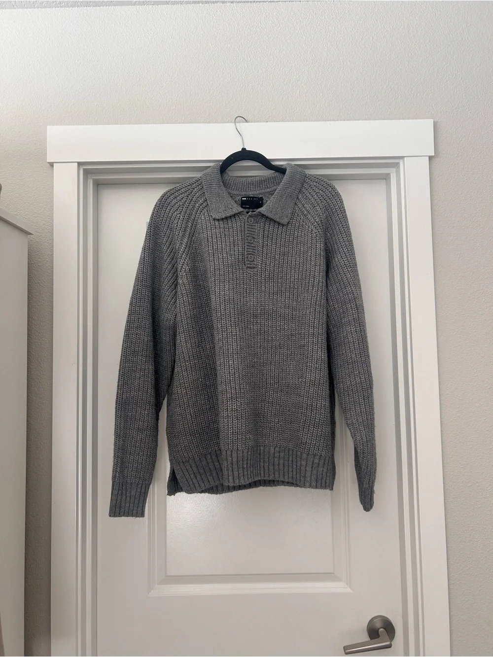 ASOS Grey Rib-Knit Polo Collar Cardigan Sweater